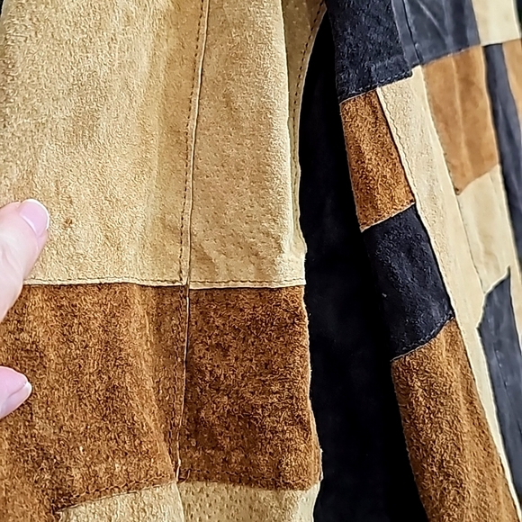 Studio C Retro Patchwork Leather Collared Longsleeve Button Front Jacket… - Picture 12 of 17